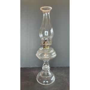 Vintage Clear Beaded Glass Oil Lamp Hurricane Chimney 17 Inch Farmhouse Decor